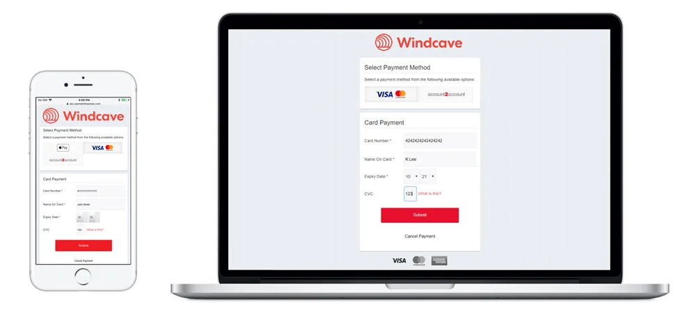 Windcave's hosted payment page on desktop and mobile